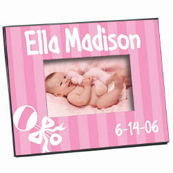 New Baby Girl Rattle and Bow Personalized Printed Frame